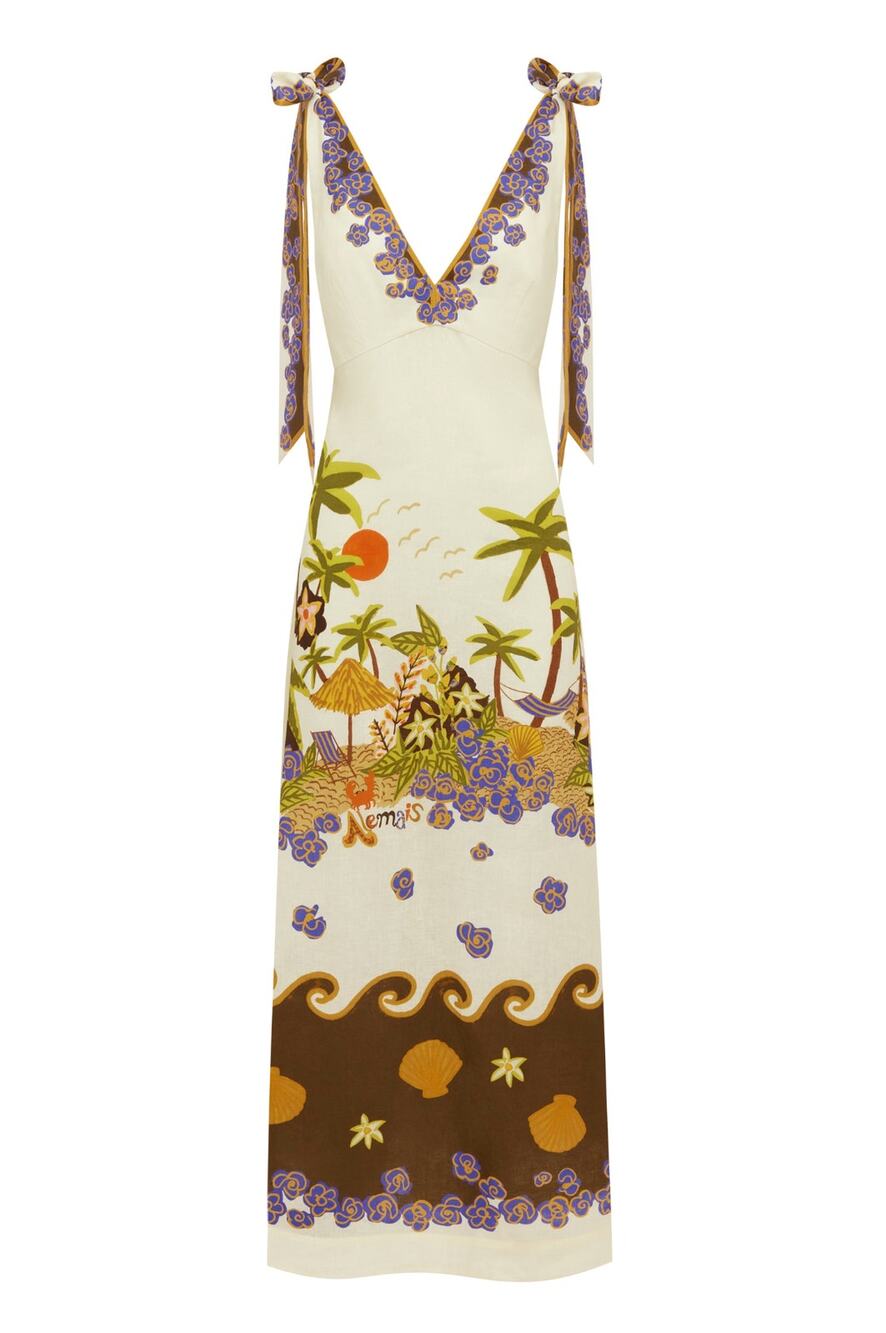 Alemais Island Cove Ballet Day printed linen midi dress
